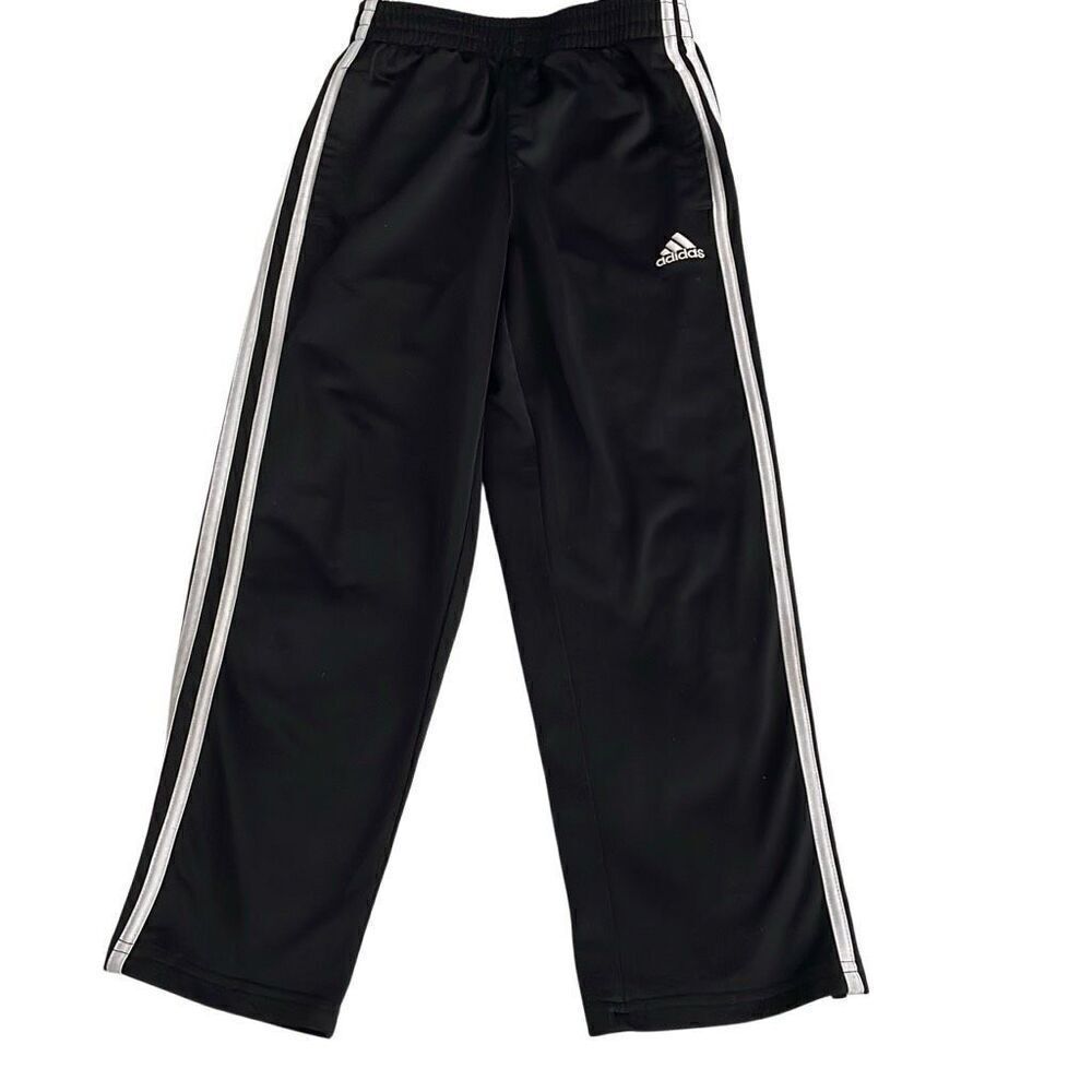 Nearly new! adidas black track pants with white stripes - Size 7